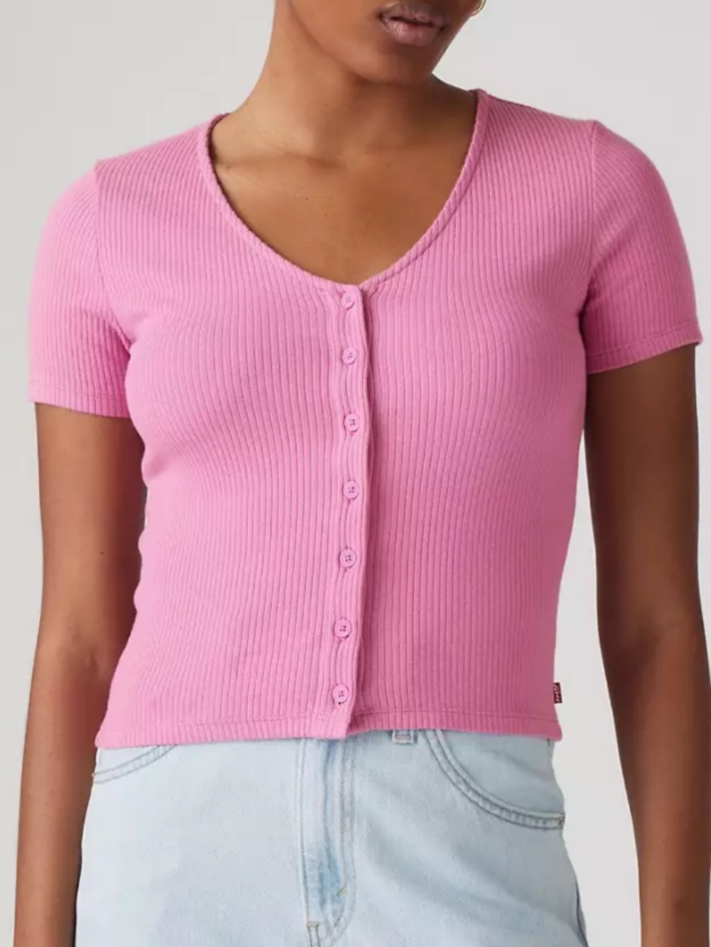 Levi's Muse Short SleevePink Ribbed Button-Front Crop Top